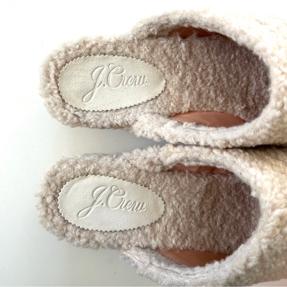 J. Crew Ivory White Sherpa Faux Fur Wood Platform Studded Slip-On Clogs - Picture 8 of 10